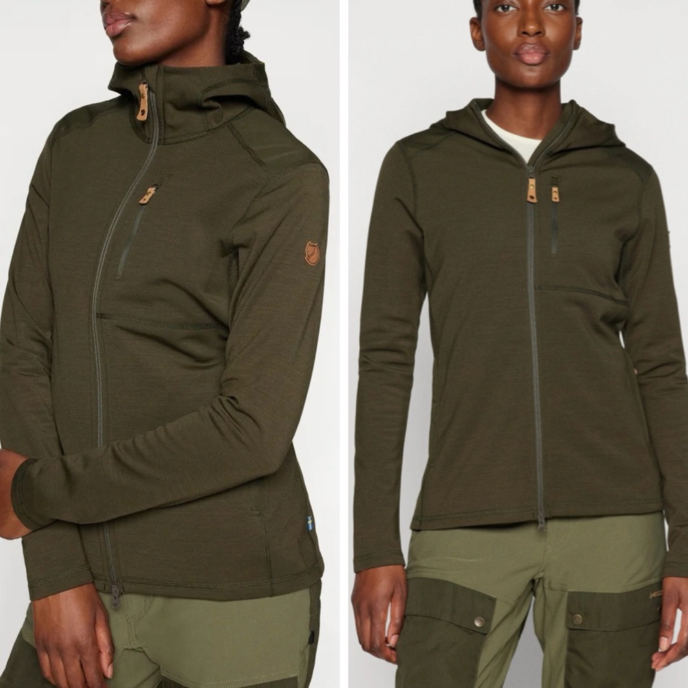 FJALLRAVEN Women's Keb Fleece Hoodie Lightweight Jacket Front Zip Olive Green - Picture 2 of 16
